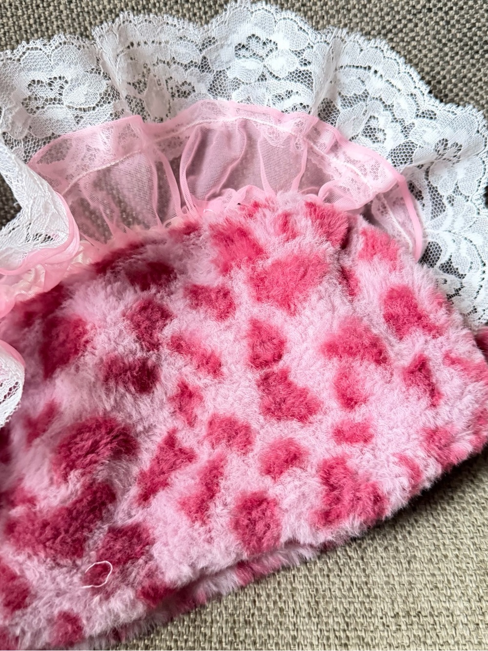 Pink Plush Lace shoulder bag katseye pinky up inspo Upcycled bag animal print - Picture 4 of 4
